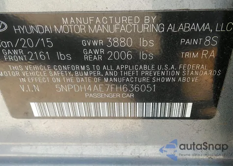 2015 Hyundai Elantra Se из США, поврежденный, VIN 5NPDH4AE7FH636051